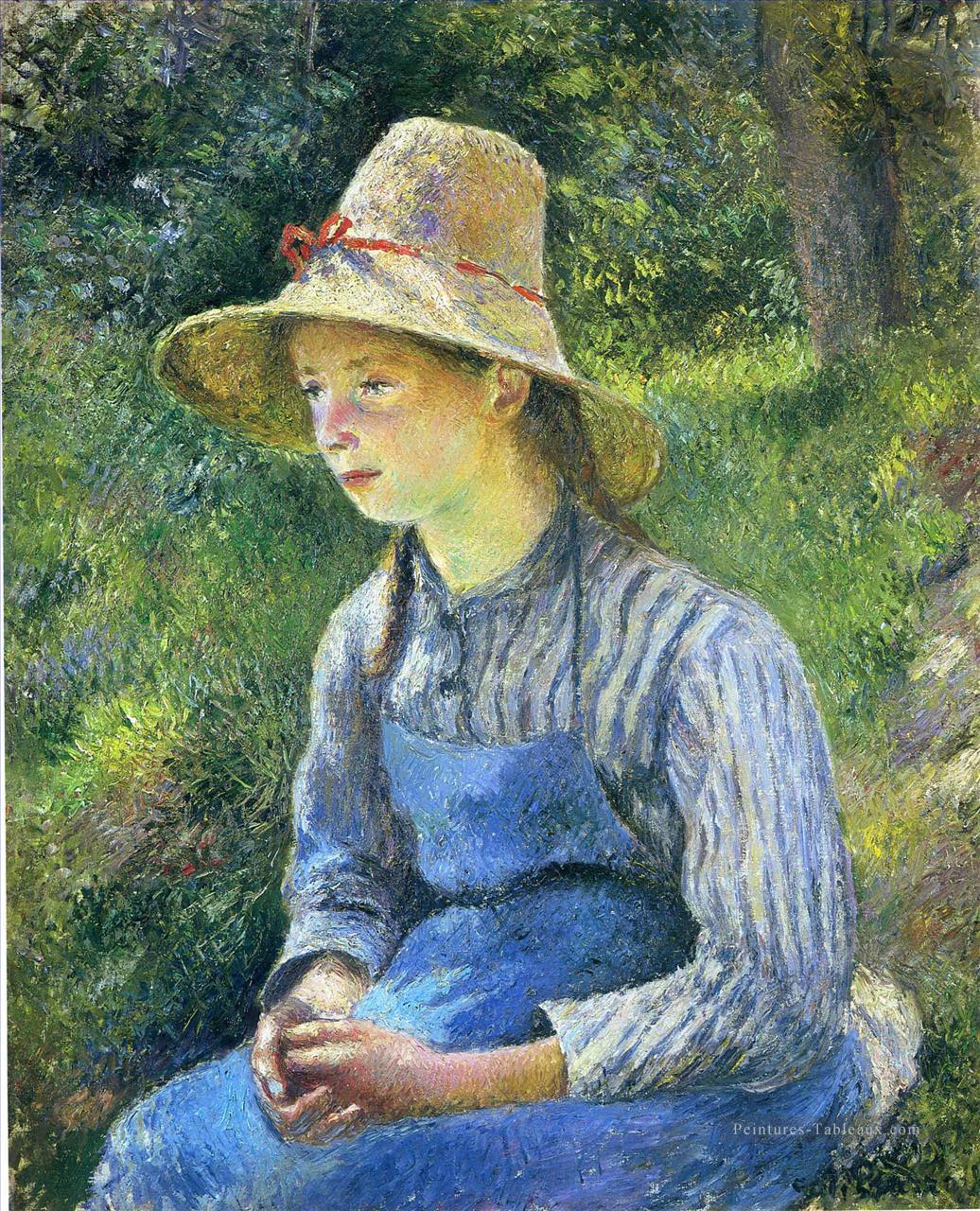 jeune paysanne portant un chapeau 1881 Camille Pissarro Peintures à l'huile